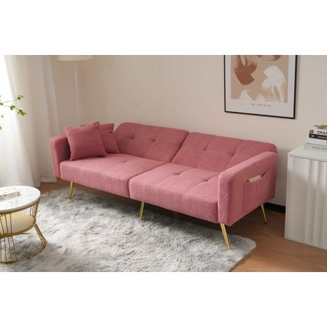Sofá cama reclinable con bolsillos laterales rosa OKMYHOME (1/5)