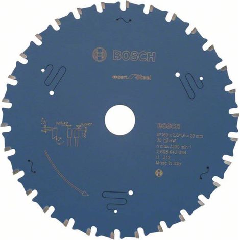 Bosch – Lame de scie circulaire 160 mm – Alésage 20 mm – Épaisseur 1.6 mm – Nombre de dents 60 – Pour coupes nettes dans l’acier
