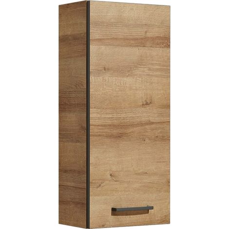 Badezimmer Hängeschrank RECIFE-66 in Riviera Eiche quer Nb, mit grauer Kante - B/H/T: 30/70/20cm (1/4)