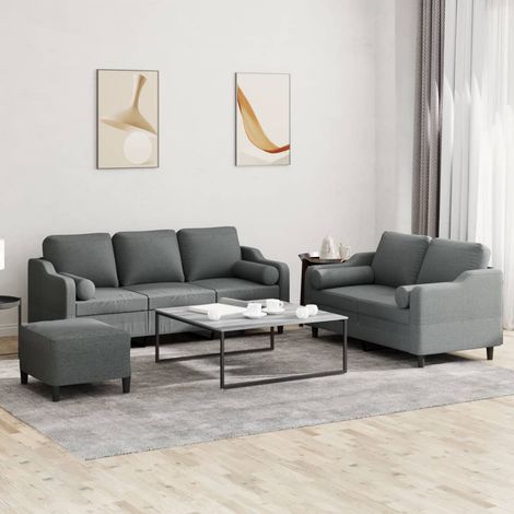 3-tlg. Sofagarnitur mit Kissen Dunkelgrau Stoff (1/5)