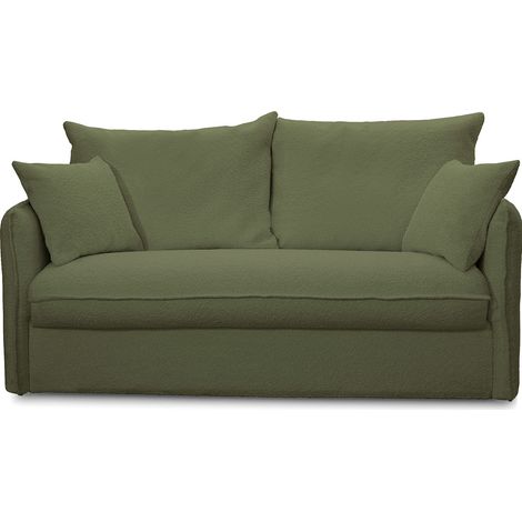 Canapé convertible 3 places en tissu bouclette vert kaki - ouverture express - Gina (1/5)
