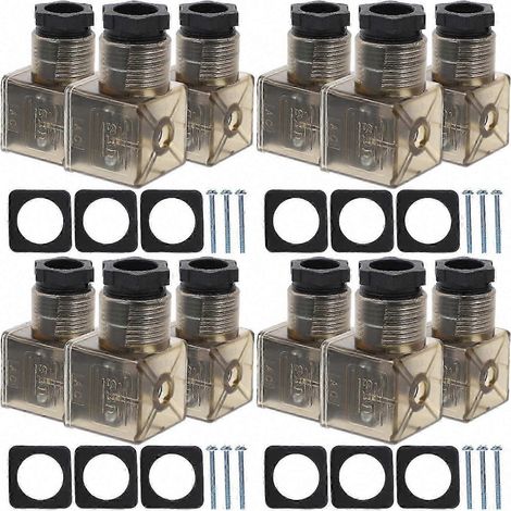 Connecteur électrique 3 broches DIN 43650 Type A, lot de 12, avec voyant lumineux pour électrovanne, forme A, 180°, sans câble, raccord rapide industriel (1/5)