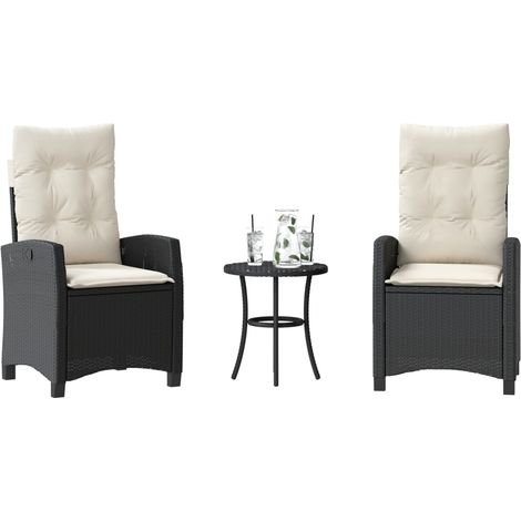 vidaXL Set da Bistrò 3 pz con Cuscini Nero in Polyrattan (1/5)