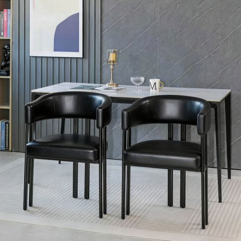 Chaise de salle à manger moderne – Chaise de salle à manger cylindrique revêtue de similicuir avec accoudoirs et dossier incurvé intégré – Chaise en métal pour cuisine, salon et restaurant (1/5)