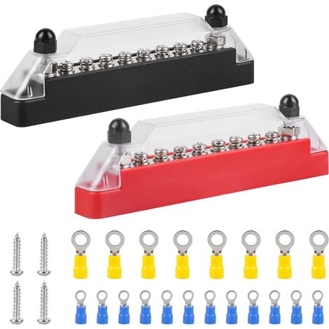 2 pièces 12V-48V DC binaire de distribution 150A BusBar Box avec 6 boulons M8 et 2 boulons M6, rails de collecte 150 A, bloc de distribution pour camions, bus, bateaux (1/5)