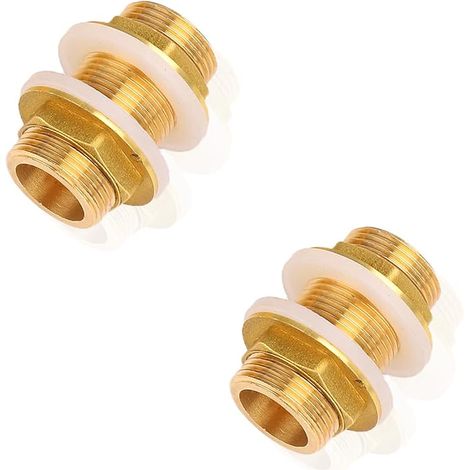 2PCS Raccord de Tuyau en Laiton G1/2 Mâle, Laiton Passe Paroi, Raccord de Réservoir D'eau en laiton Avec Joint Silicone, Château d'Eau, raccord de Réservoir（D20,G3/4,50MM） (1/5)