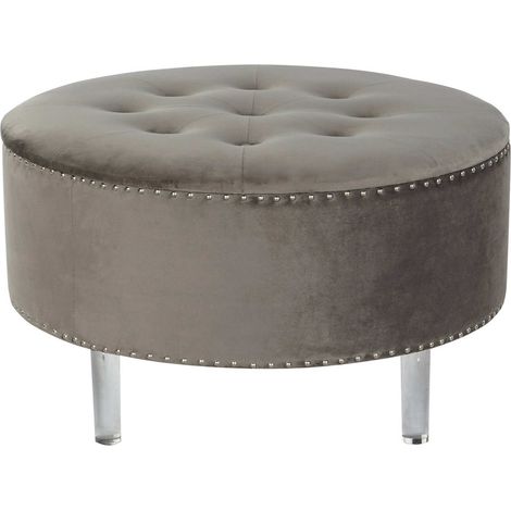 Banc capitonné gris élégant et confortable - Gris argent capitonné avec clous décoratifs (1/5)