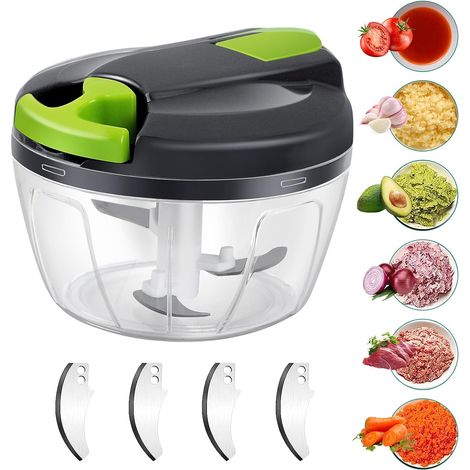 Hachoir Manuel 520ml, Hachoir Oignon Avec 3 Lames En Acier Inoxydable, Coupe Oignon Manuel avec Acier Inoxydable 3 Lames, Mixeur Manuel Coupe Ail pour Légumes, Viande, Oignon, d'ail (1/5)