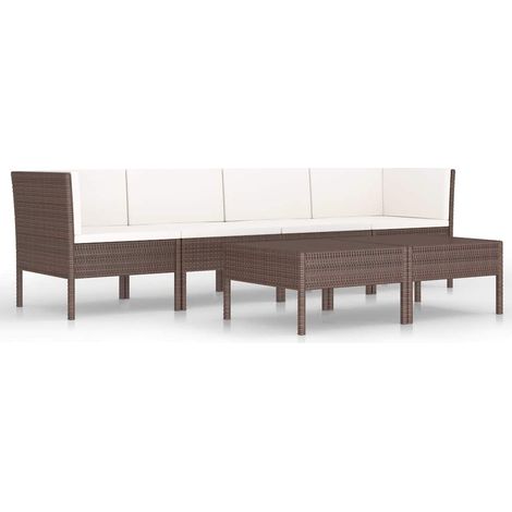 Set Divani da Giardino 6 pz Salotto da Giardino con Cuscini in Polyrattan Marrone (1/5)