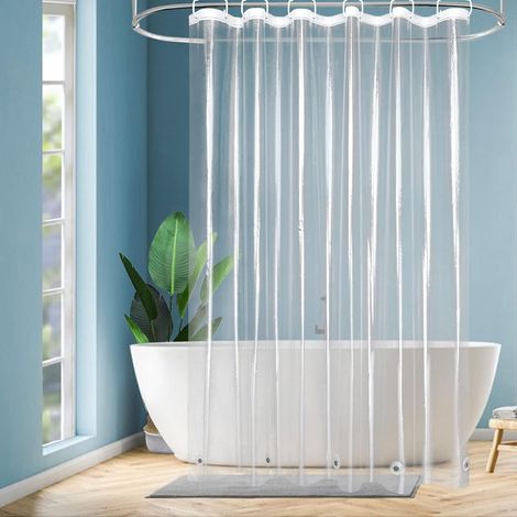 Rideau de douche transparent, 180 x 160 cm, imperméable, anti-moisissure, avec 5 aimants en bas, pour baignoire, en plastique PEVA, avec 12 anneaux (1/5)