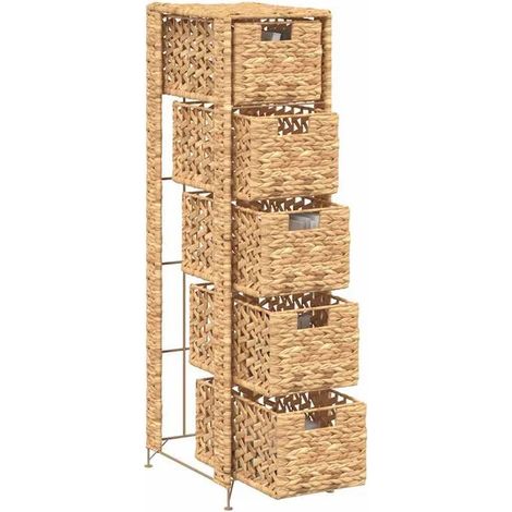 Étagère de Rangement en Osier de Jacinthe d'Eau avec 5 Paniers Tressés, Meuble de Storage Naturel 25,5 x 37 x 100 cm pour Salle de Bain, Chambre et Salon (1/5)
