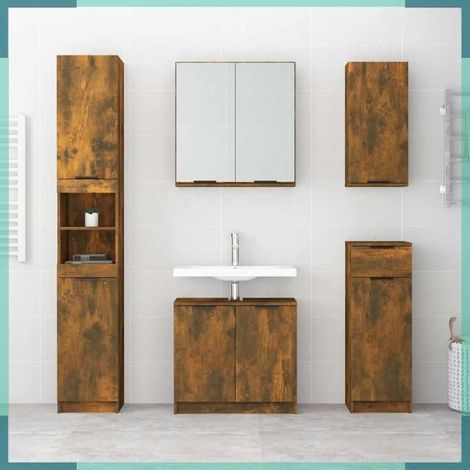 Armoire à miroir de salle de bain - 817066 - Chêne fumé - 64 x 20 x 67 cm - Charge max 60 kg (1/5)