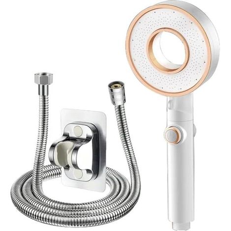 Pommeau de douche avec flexible et support mural, douchette à main domestique à jet creux, trois vitesses, flexible de 1,5 m, ensemble noir, 20 x 10 cm (1/5)