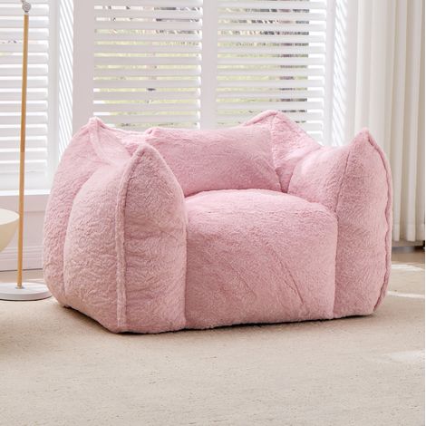 Sillón puff gigante con cojín de pelo sintético rosa 123x97x73 cm OKWISH (1/5)