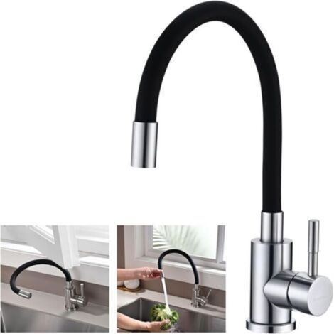 Robinet Cuisine Flexible, Mitigeur Cuisine Noir avec Bec Flexible, Robinet Evier de Cuisine, Robinetterie Cuisine, Mitigeur Evier Pivotant À 360°, Acier Inoxydable, Noir (1/5)