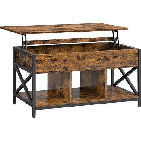 Vasagle – Table basse relevable avec rangement caché – Cadre en acier noir – Dimensions 50 x 100 cm – Hauteur ajustable 46,5-62 cm – Style industriel marron rustique
