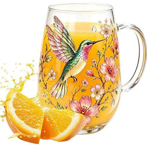 Mugs Café Fleuris Verrerie Colorée Décorative Rétro Colibri et Abeille Verres à Boire Botaniques Bohèmes Pour Café Glacé Jus Eau Vin Boisson Fête Des Mères (1/5)