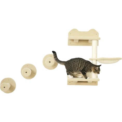 Escalier pour chat, mur d'escalade, escalier pour chat, ensemble 4 pièces, avec griffoir, hamac, beige et blanc crème, 40 x 28 x 73 cm