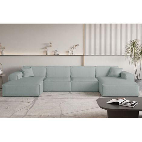 Wohnlandschaft Sofa U-Form CELES PREMIUM in Stoff Scala Saphirblau (1/3)
