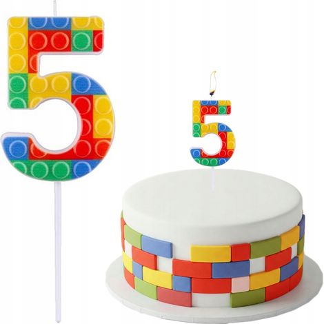 Candela Piker per torta, numero 5, cinque blocchi colorati, compleanno, 10 cm (1/3)