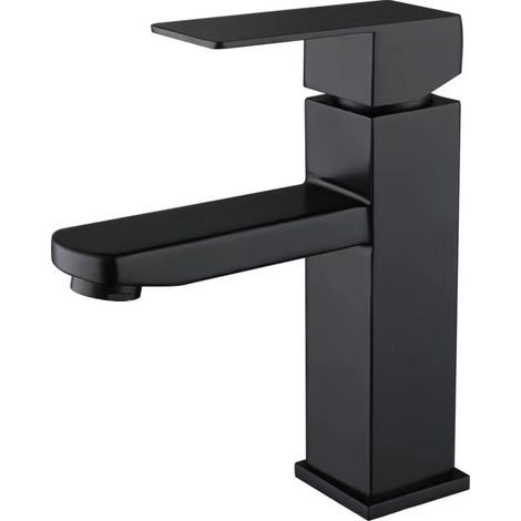 Rubinetto monocomando per lavabo in acciaio inox nero, acqua calda e fredda, rubinetto per lavabo nero, miscelatore per bagno nero (senza alimentazione idrica) - rubinetto per lavabo da appoggio (1/5)