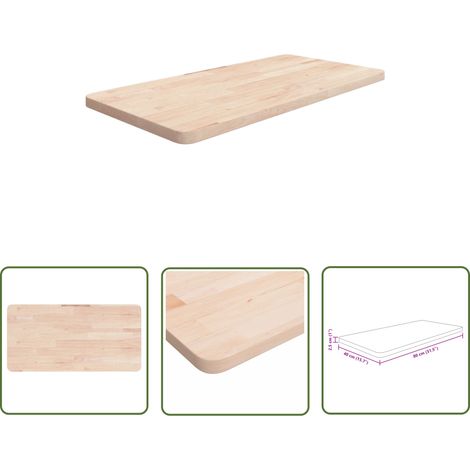 The Living Store Comptoir de salle de bain 80x40x2,5 cm Bois massif non traité - Comptoir Salle De Bain - Dessus De Table - Bois Chêne Massif - Meuble Salle De Bain - Rénovation Cuisine (1/4)