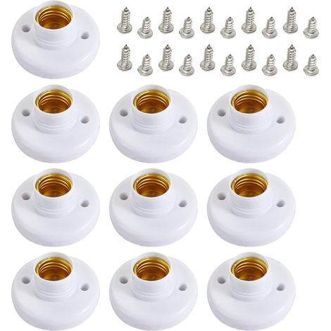 10 Pcs de Douille pour Ampoule E27, Supports de Lampe E27 Douille de Base de Vis en Plastique Rond, Porte-Lampe Support Douille E27 Murale, Ronde Vis Titulaire Lumière Douille, Avec vis(Blanc) (1/5)
