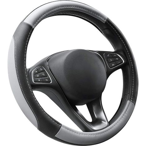 Couvre Volant Gris et Noir Microfibre Cuir Diamètre M 37-38 cm (1/5)