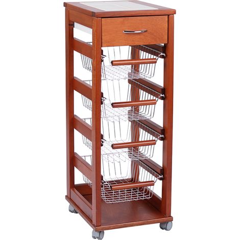 Carrello SALVASPAZIO portafrutta e cassetti CILIEGIO (1/4)