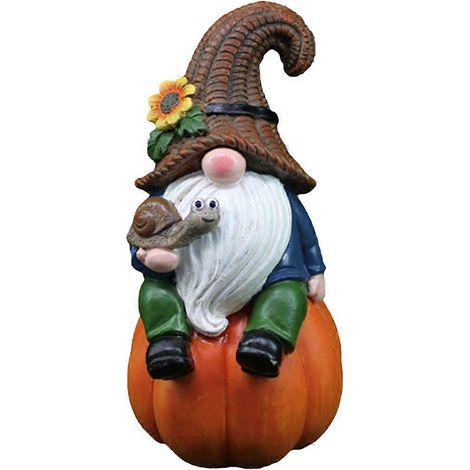 Figurine de nain de jardin, nain assis sur une citrouille, statue de nain de jardin d'automne, figurine-15X8.5CM (1/4)