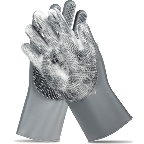 Lot de 2 gants de toilettage, gant de massage et d'épilation amélioré à cinq doigts, brosse douce pour le bain des chiens, chats, lapins et chevaux-AquaForge (1/5)