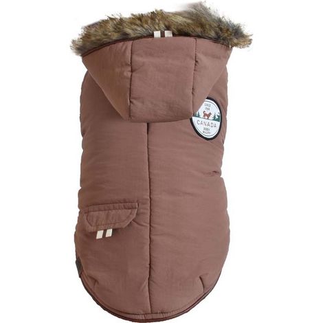 36 cm: Giubbotto modello Canada imbottito con cappuccio rimovibile marrone per cani