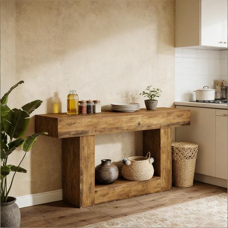 Meuble TV, console à deux niveaux, table d'entrée style campagnard, table console, table de couloir, table basse
