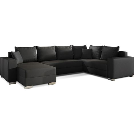 Canapé U convertible simili noir coffre de rangement à gauche Marry 321cm (1/5)