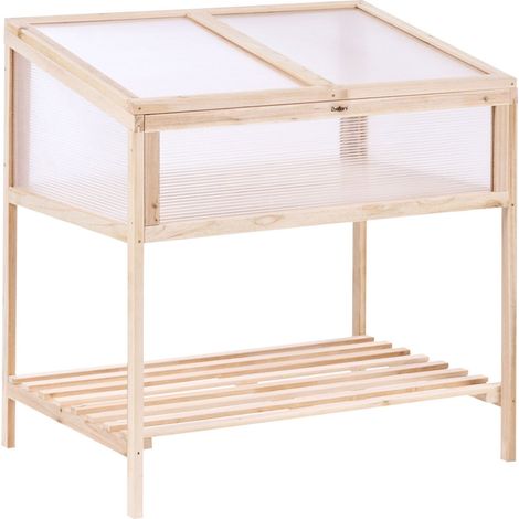 Balcony Greenhouse Light Brown Fir Wood Elevated Garden Bed Transparent Panel Garden ARANOVA (1/5)