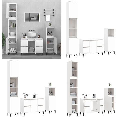 3-tlg. Badmöbel-Set Weiß Holzwerkstoff - Badmöbel-Set - Badezimmermöbel - Waschtischschrank - Spiegelschrank - Handtuchhalter - Home & Living (1/5)