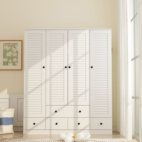Armoire,grande armoire,armoire à portes battantes,penderies avec 4 portes + 5 tiroirs,armoire cabinet pour vêtements,rangement,chambre à coucher,salon,chambre d'enfant,blanc,150x48,5x180cm (1/5)