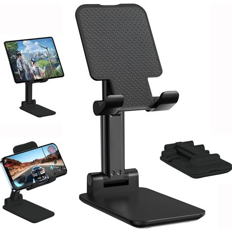 Support Telephone Réglable Pliable Innovant, Support Téléphone, Support pour Téléphone Portable de Bureau, Support iPhone Bureau, Support ipad Samsung Mini iPhone Tous Les Smartphones (Noir) (1/4)
