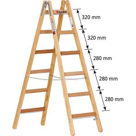 Euroline Holz Sprossenstehleiter Nr. 12506 mit Eimerhaken 2x6 Sprossen