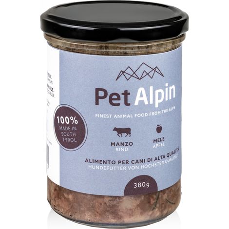 Pet Alpin: Carne de res y manzana en cada bocado - Alimento natural para perros 380 g (1/2)