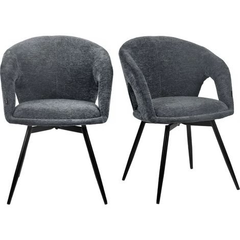 Lot 2 chaises rotatives 180° tissu doux gris et pieds noir - ALEX (1/5)