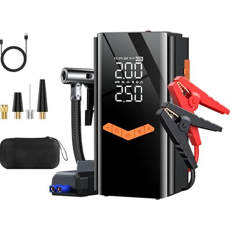 Démarreur de voiture portable avec pompe à air intégrée (10 000 mAh) : démarreur 12 V, éclairage LED (1/5)