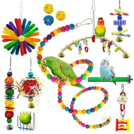15 jouets à mâcher pour perroquet balançoire nid d\'oiseau hamac perchoir cloche cage à oiseaux jouets pour petites perruche