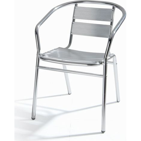 Sedia poltrona in alluminio cm 54x59x74 con braccioli e schienale a doppia fascia per bar pub giardino (1/2)
