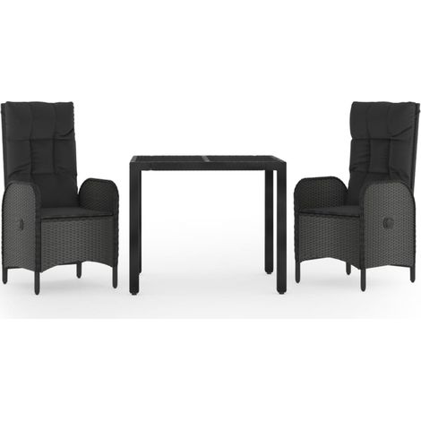 Maison Exclusive - 3-tlg. Garten-Essgruppe mit Kissen Schwarz Pol