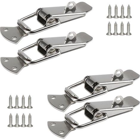 Ensemble de 4 boucles à ressort en acier inoxydable, loquets de boîte avec œillet pour cadenas, verrou à ressort en acier inoxydable avec trou pour cadenas, accessoires de quincaillerie (1/5)
