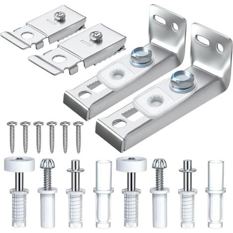 Kit di ferramenta per porta scorrevole a soffietto, 2 pezzi, parti di ricambio per porta a soffietto, include perni superiori e inferiori, staffa e rotella di guida.