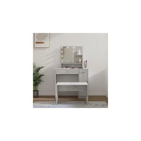 Ensemble de coiffeuse avec LED Gris béton Bois d'ingénierie (1/5)
