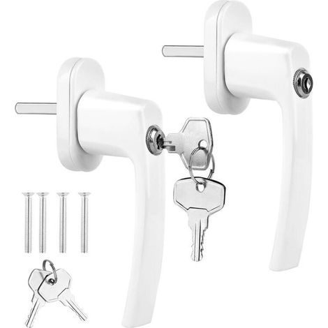 Poignée de fenêtre en aluminium blanc, poignée de fenêtre oscillo-battante avec clé, protection antivol, fenêtre de sécurité enfant,OUYLAF (1/4)