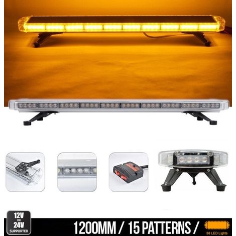Puissante balise d'avertissement 120 cm, 88 LED, lampe clignotante/stroboscopique à LED, dôme/barre LED, 12–24 V, avec 15 modes